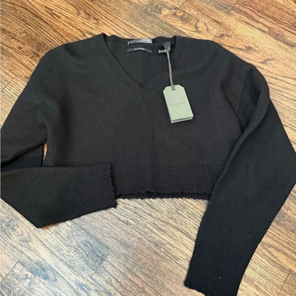 All Saints 100% Merino Wool V Neck Cropped Knit Sweater Jumper Pullover
GG18